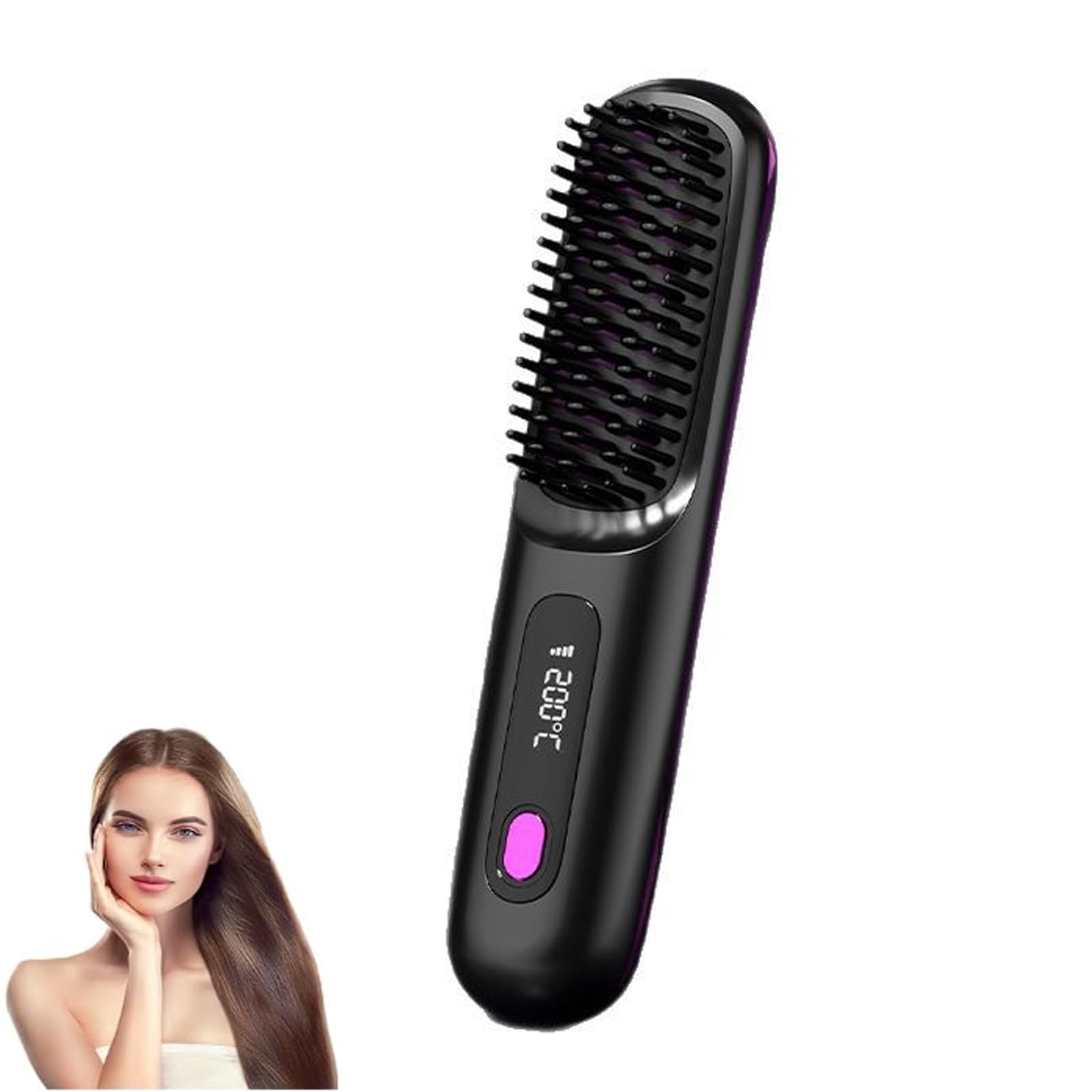 EverHaar Tragbare Glättungsbürste – Kabellose Mini Tragbare Wiederaufladbare Haarglätter Bürste mit 160-200℃ 3 - Ebenen Einstellbarer Temperatur für Reise