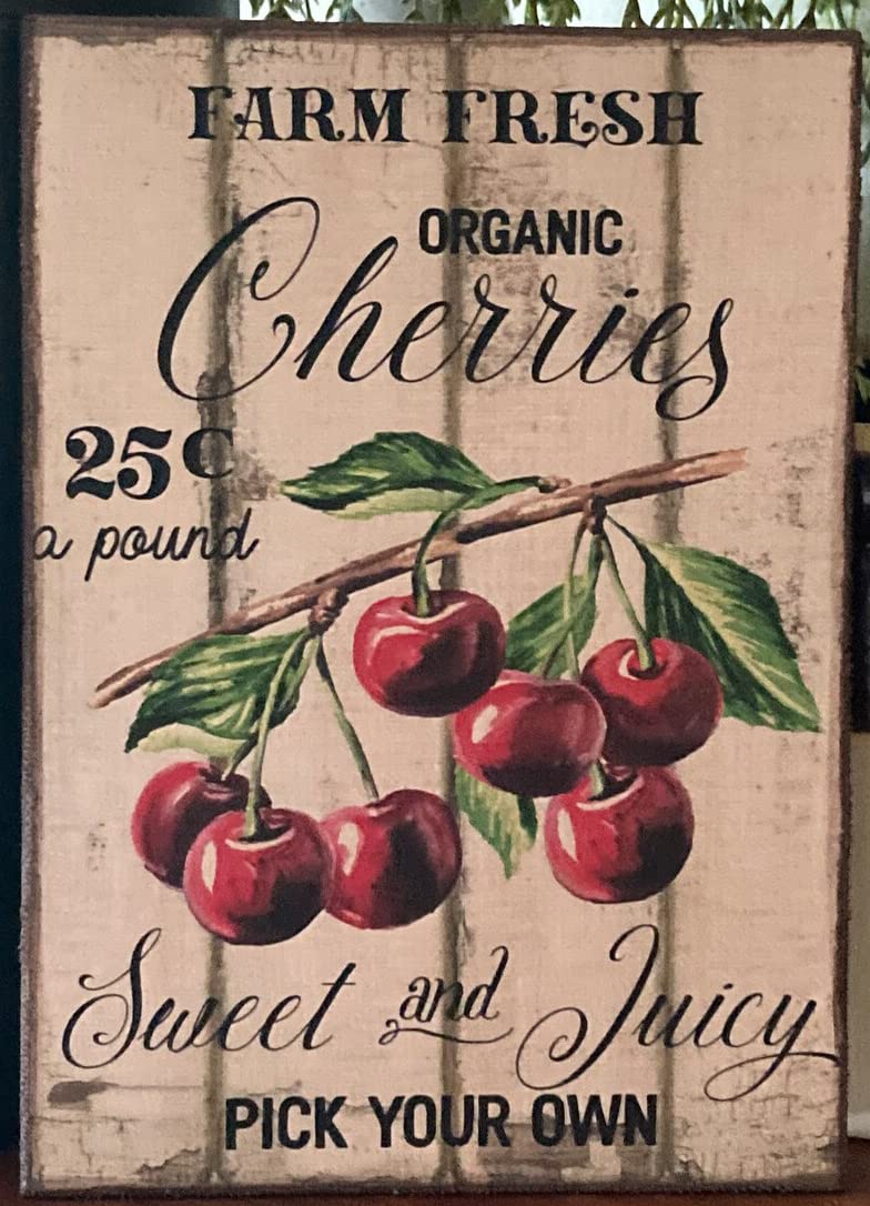 peiyeety Metal Tin Sign Farm Fresh Cherries Funny Fruit Quote Wall Art, Vintage Style, Wall Decor For Indoor Home Kitchen Living Room Bedroom Office Cafe Bar, 12x16 Inch