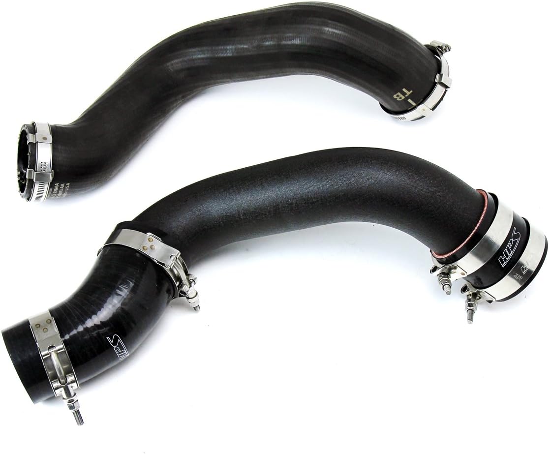 HPS Performance Polish Intercooler (Charge Hot and Cold Side with Blue Hoses) Compatible for 2015-2020 Ford Mustang Ecoboost 2.3L Turbo, 17-102P