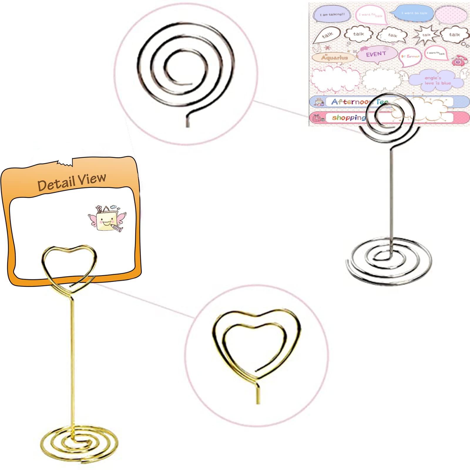 12 Portacarte A Forma Di Cuore - Portafoto E Segnaposto - Per Scrivania, Matrimoni, Ufficio - Argento/Oro - Foto 2