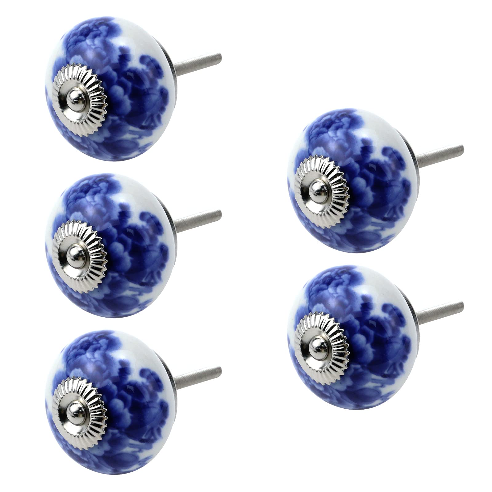Amazon.co.jp: セラミックドアノブ 5個 ヴィンテージブルー&ホワイト