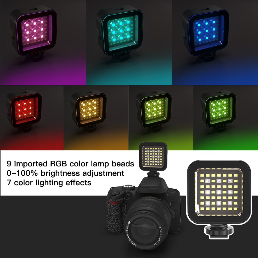 Dive Light with 49 Lamp Beads, Diving Flashlight 3000LUX/20CM, 7 Modes ST-49W RGB Underwater Fill Light, 30m Waterproof Diving Fill Light Underwater LED Video Light for 9 Action Camer
