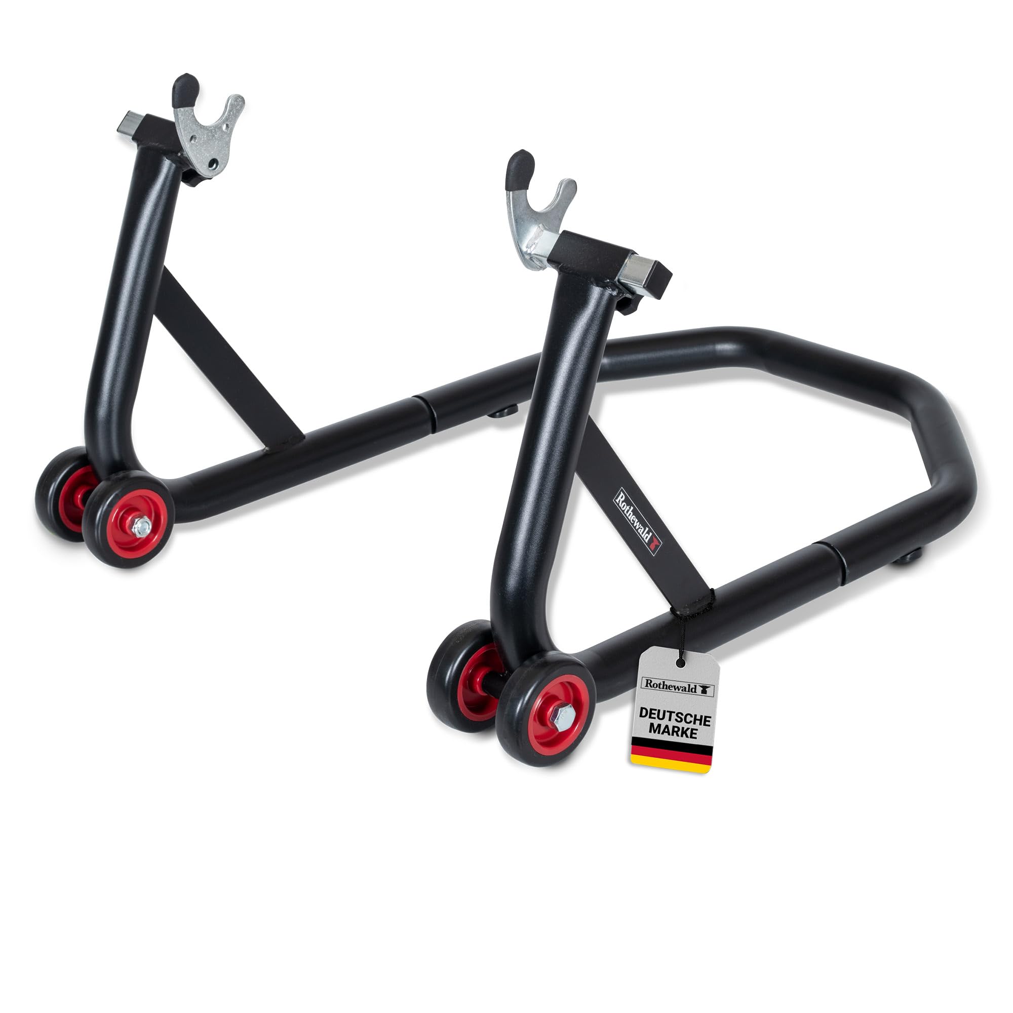 Rothewald Motorradheber Hinten, bis 300 kg, inkl. Winkel- & V-Adapter, Hohe Stabilität und Standfestigkeit, Ideal für parallele Zweiarmschwingen, Hinterrad-Montageständer, Leichtes Anheben und Senken