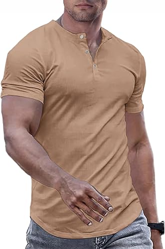 JMIERR Camisas para hombre con cuello redondo y cuello redondo, camiseta atlética con botón