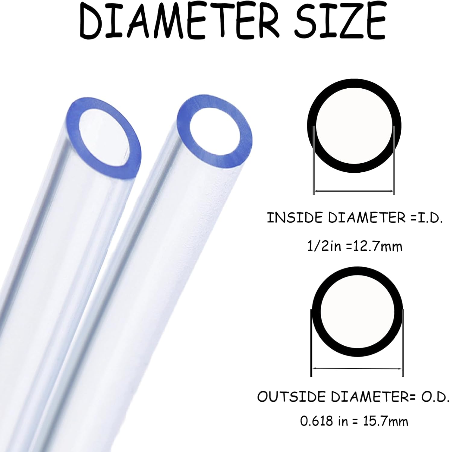 50 Feet PVC- 1/2" ID Clear Vinyl Tubing Food Grade Multipurpose Tube for Beer Line, Kegerator, Wine Making, Aquaponics, Air Hose