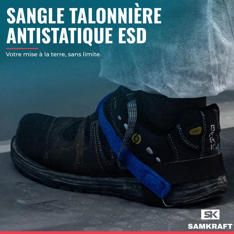 Sangle Talonnière Antistatique ESD - Taille Universelle - Mise à la Terre Mobile pour Chaussure - Protection Électronique Industrie & Atelier - Idéal Sols Conducteurs et Tapis Antistatiques