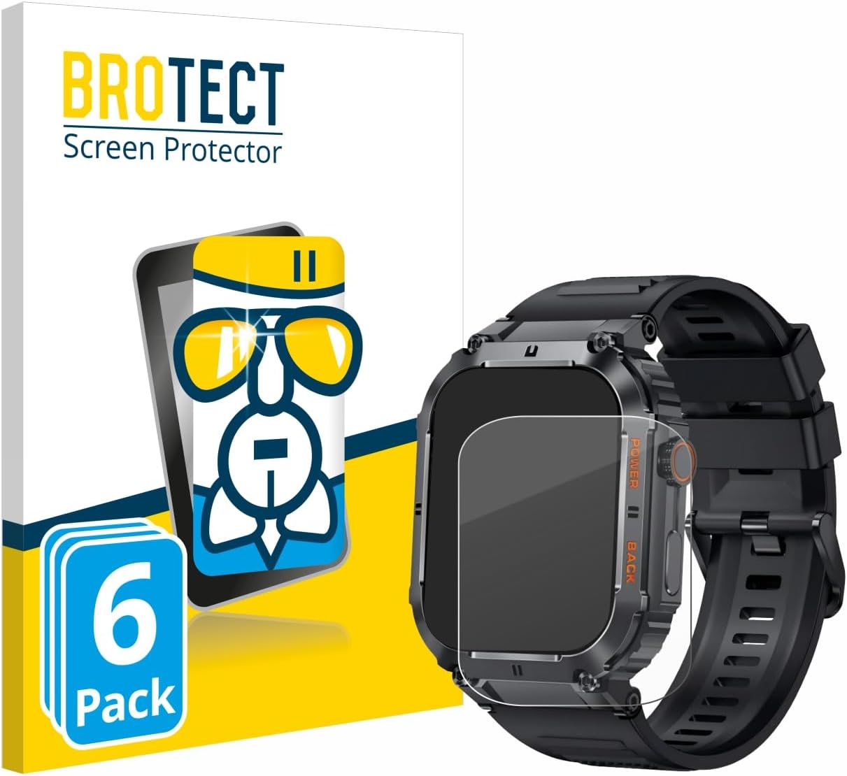 brotect Glass Screen Protector Film Compatible with bedee Smartwatch 1.96" (6 Pack) - Glass-Foil 9H Protection [Scratch Resistant, High Clarity]