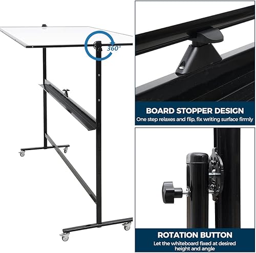 Miniatura 3 de Pizarra blanca magnética móvil de doble cara con ruedas, pizarra blanca de borrado en seco en soporte para oficina, hogar y escuela, marco negro, 40
