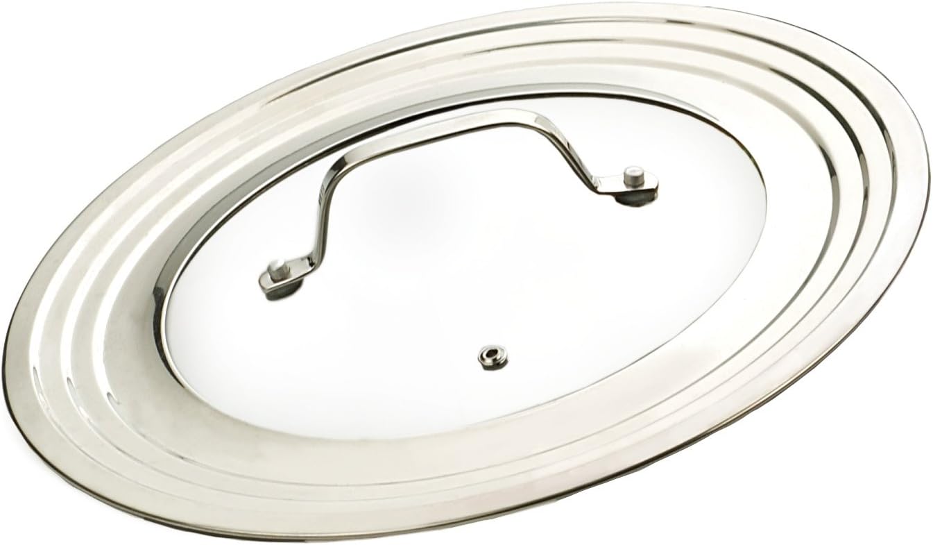 RSVP International Endurance Universal Lid with Glass Insert, Stainless Steel, Fits 5.5" - 9" | Secure Tempered Glass | Fits Frying, Sauté, Sauce, Stock Pots & Pans | Dishwasher & Oven Safe