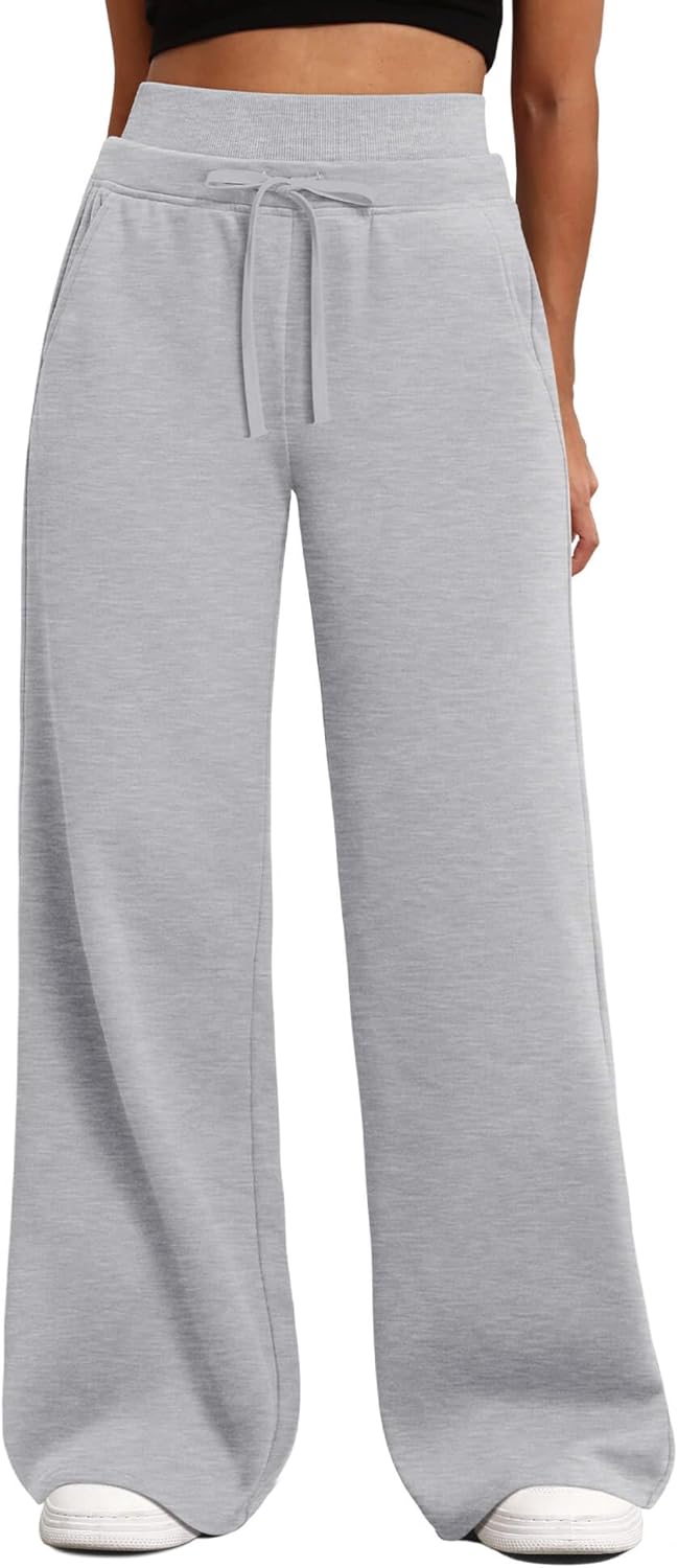 HeSaYep Women's Wide Leg Sweatpants Double Waisted Baggy Sweat Pants with Pockets