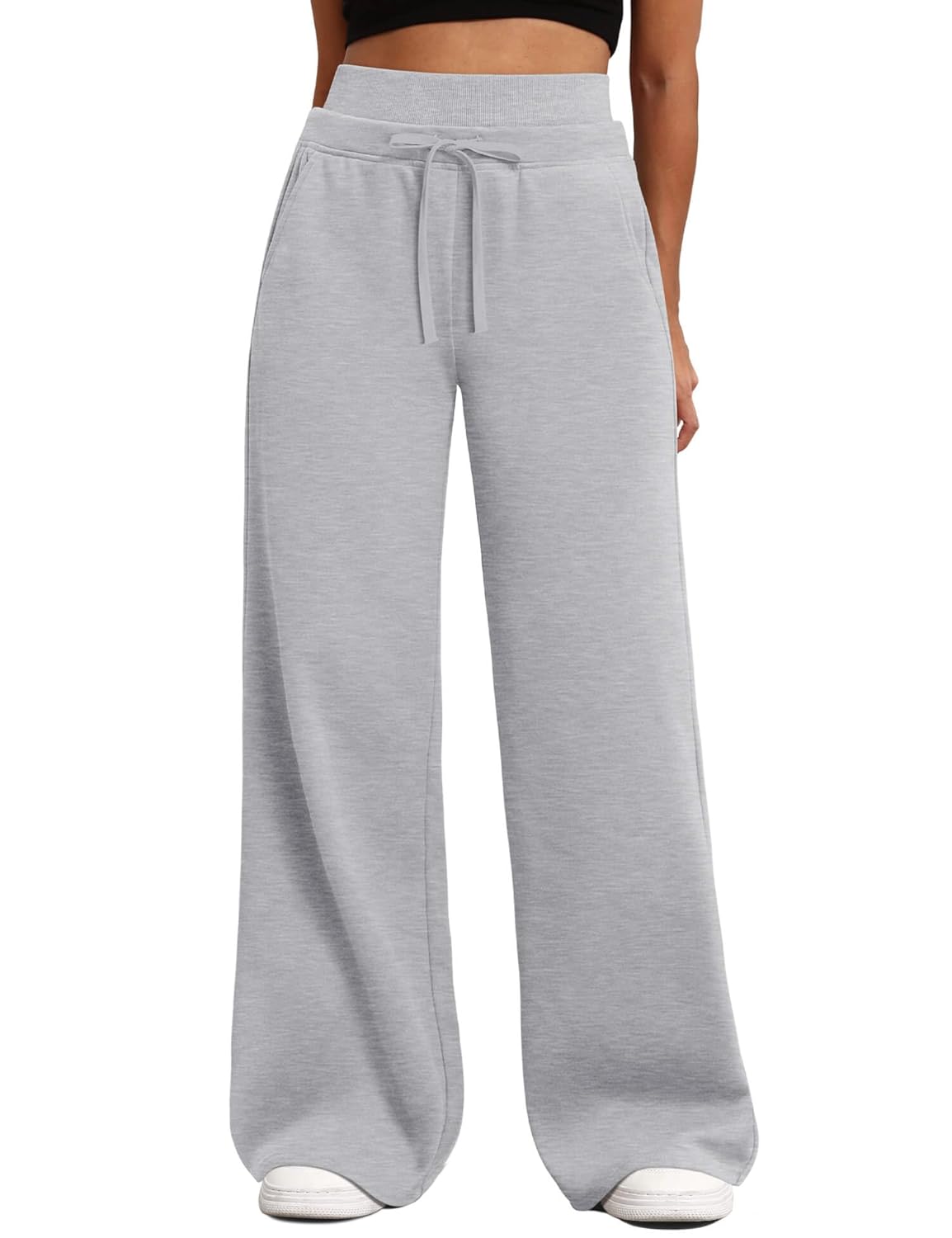 HeSaYep Womens Wide Leg Sweatpants Double Waisted Baggy Sweat Pants with Pockets