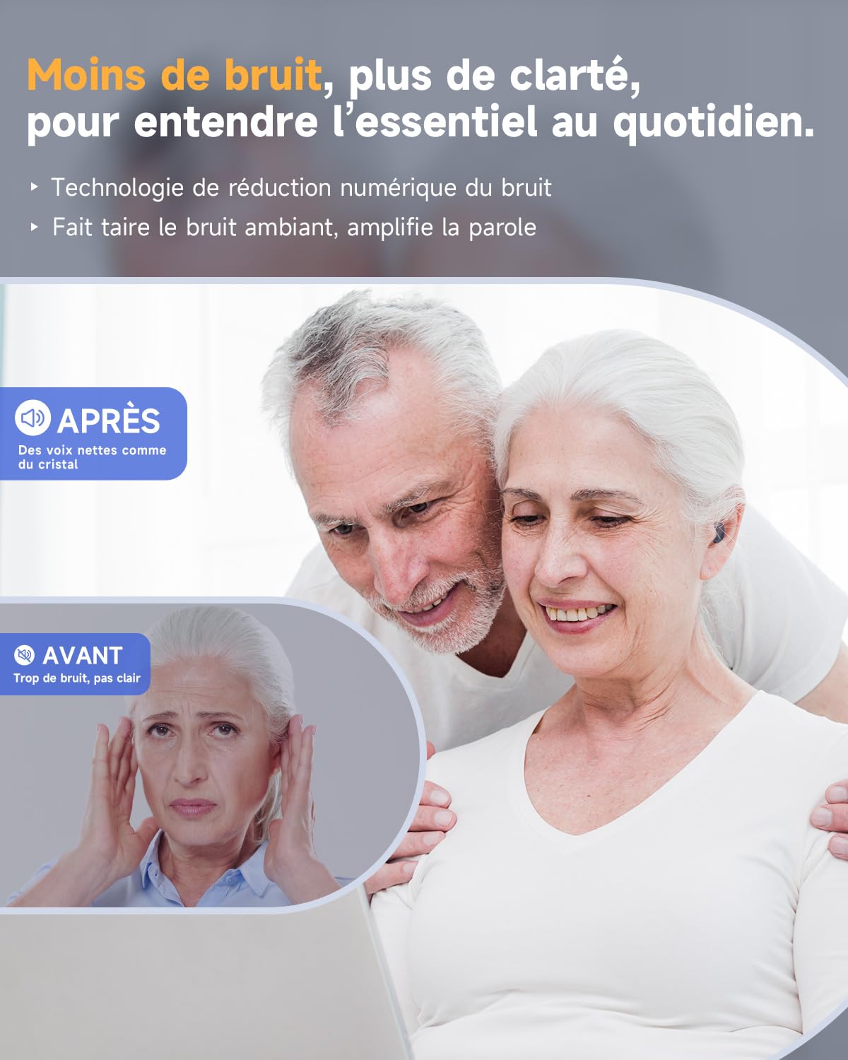 Britzgo Dispositif de réduction de bruit intelligent, autonomie longue durée, amplificateur de son portable,design contour d'oreille