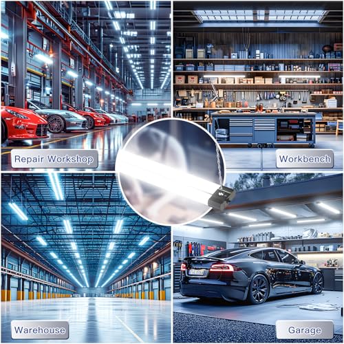 bbounder 4 pack linkable led utility shop light 4400 lm super bright 6500k cool daylight 4 ft integrated fixture for garage 40w equivalent 250w surface  suspension mount black