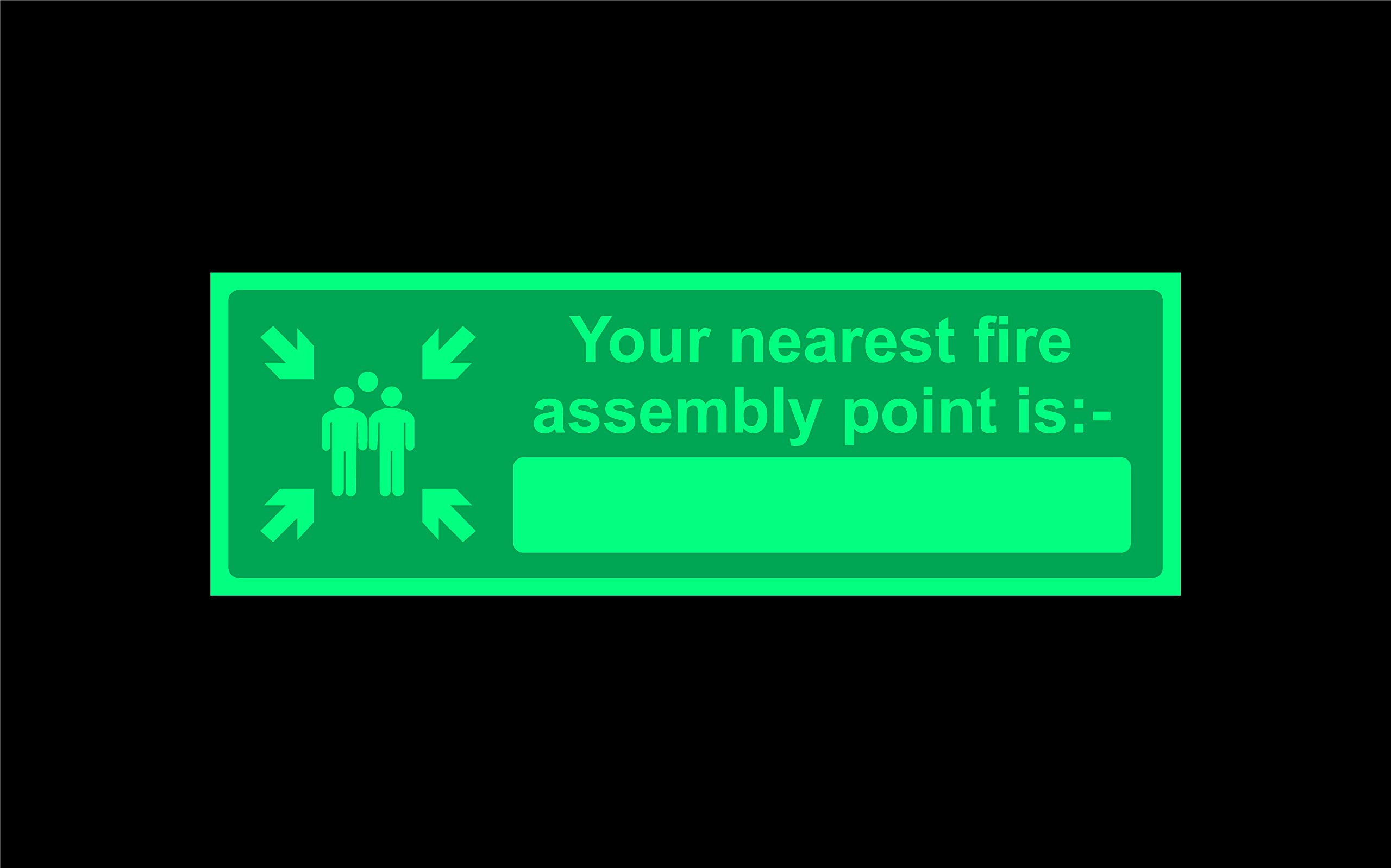 Kpcm Display Ltd Dark Your Nearest Fire Assembly Point Is Safety Sign - 1.2Mm Photoluminescent Glow In The Rigid Plastic With Self Adhesive Backing 300Mm X 100Mm