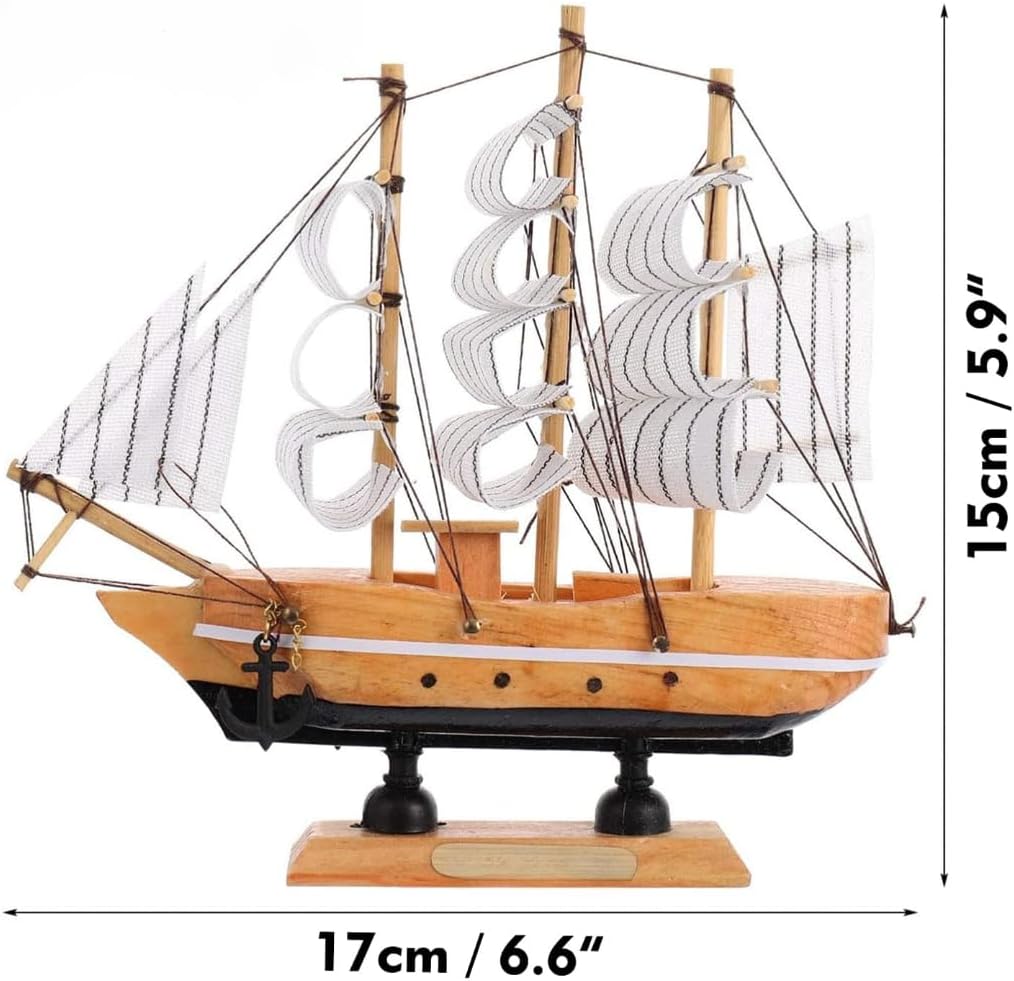 Wooden Beautiful Antique Decorative Wooden Sailing Ship Showpiece for Office, Home, Decoration, Business Gifts (Antique Wood, White Color), 4.5 Cm, 16 Cm