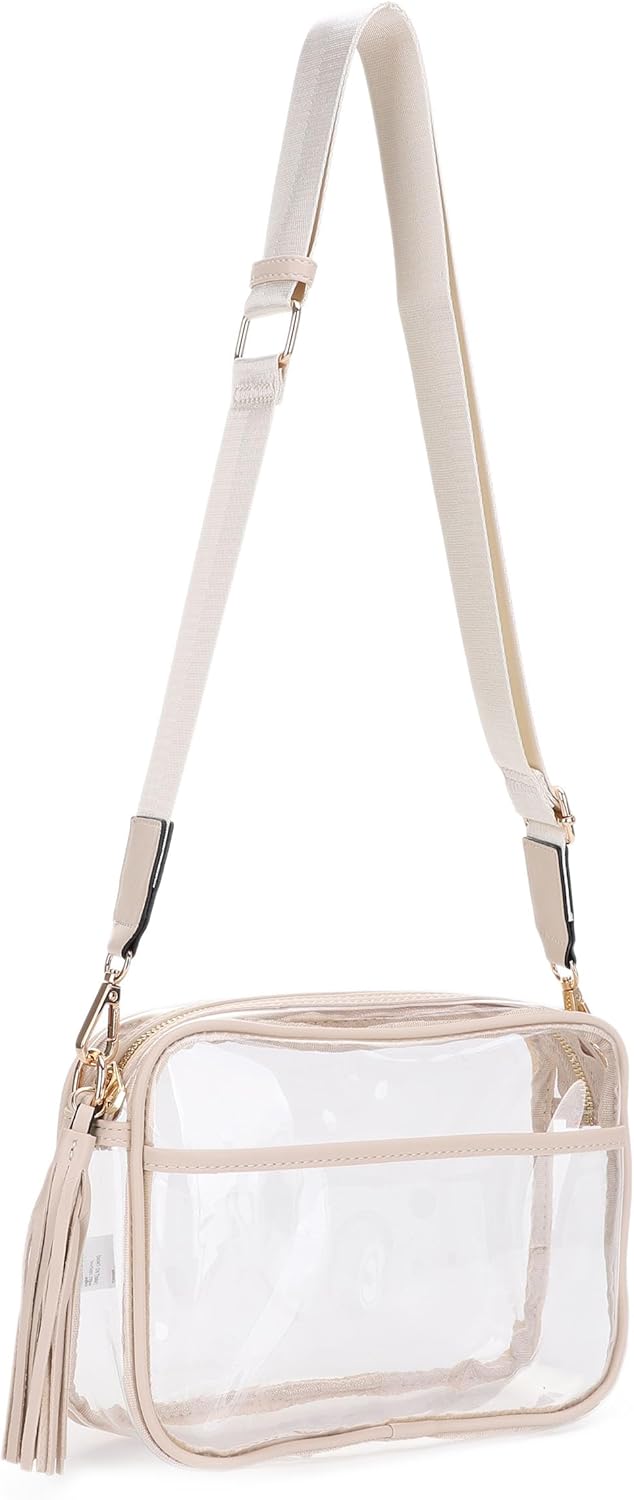 Isabelle Clear Transparent Crossbody Bag for Stadium Approved Concert Events with Adjustable and Detachable Strap and Tassel