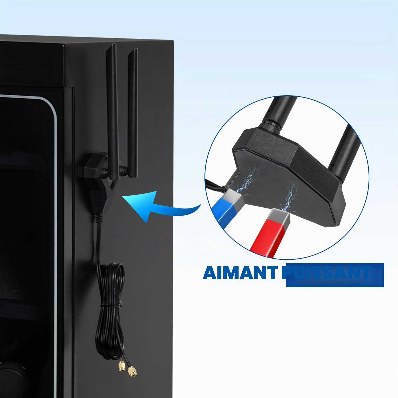 Eightwood Antenne WiFi Double Bande 2.4 GHz/5 GHz RP-SMA avec Base magnétique Antenne câble d'extension de 2 m pour PC de Bureau, Carte PCI, PCIe, WiFi, Bluetooth, routeur réseau sans Fil