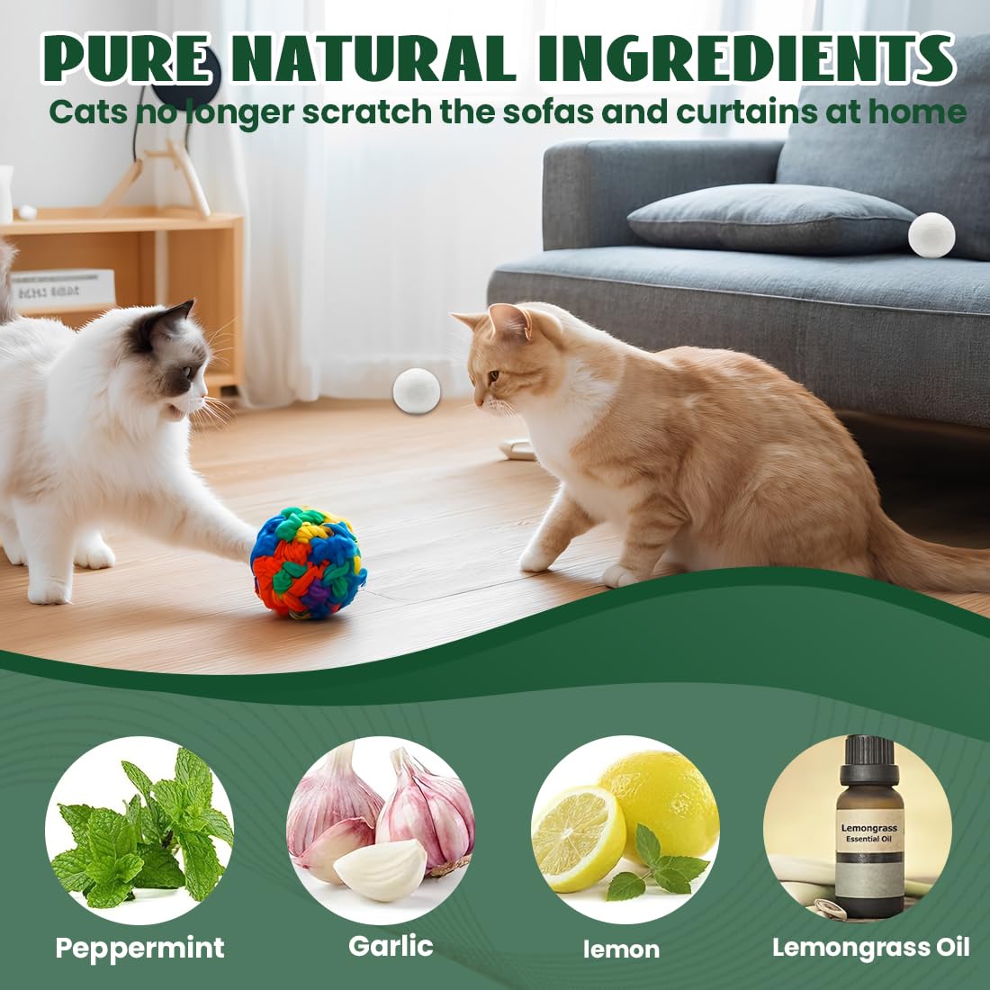 Palle Repellenti per Gatti – 12 Pezzi, Repellente Naturale con Fragranze di Menta e Citronella – Resistente alle Intemperie, Sicuro per gli Animali e Ecologico – Per Giardino, Terrazza Interno