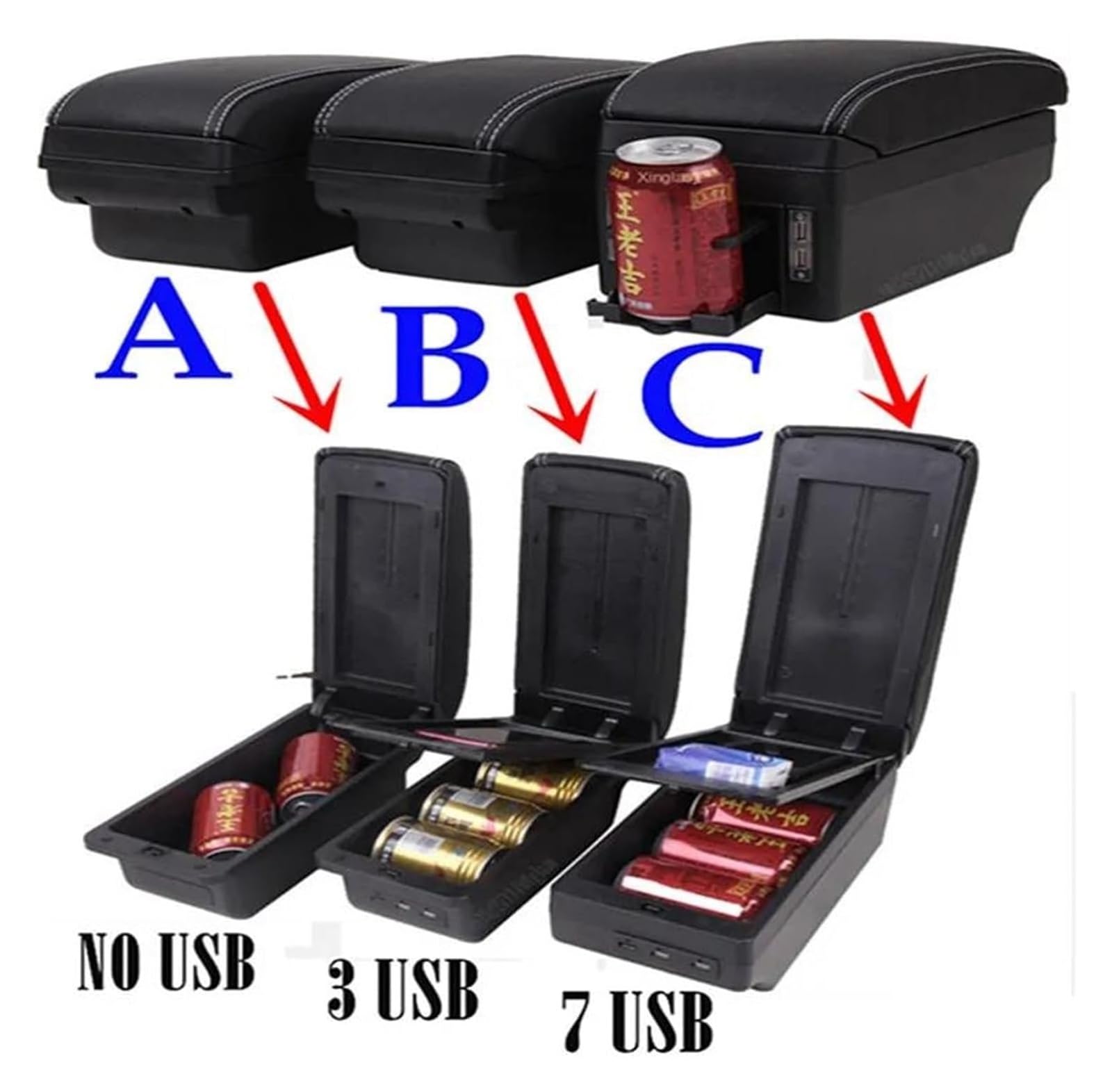 Auto Armsteun Box Voor Kia Picanto Eenvoudig Te Installeren Auto-armsteundoos Auto-armsteuninterieuronderdelen Speciale Retrofitonderdelen(A1 White Line No Usb