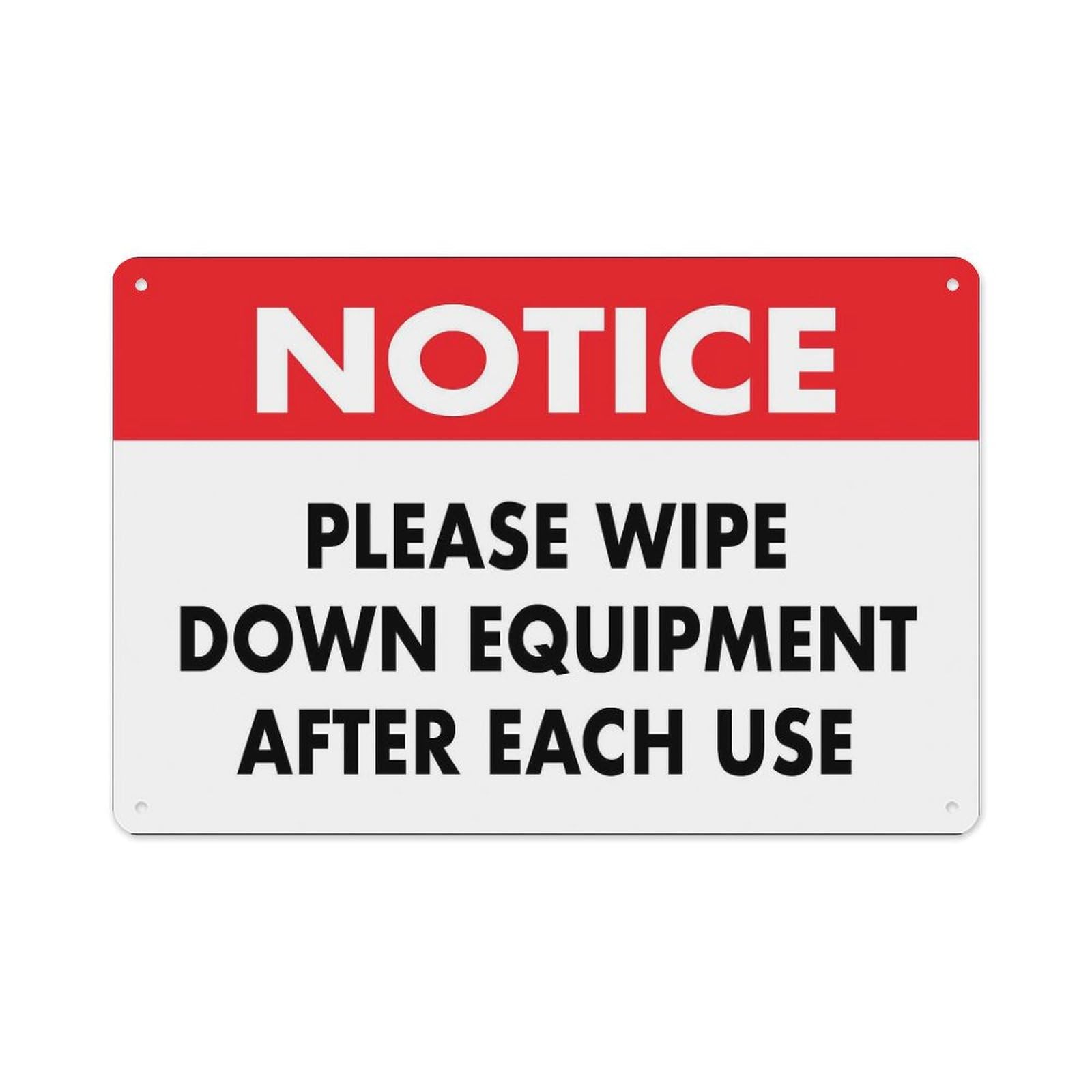peiyeety Notice Please Wipe Down Equipment Red Sign Aluminum Tin Warning Signs for Home Outdoor Garden 12X16 Inches