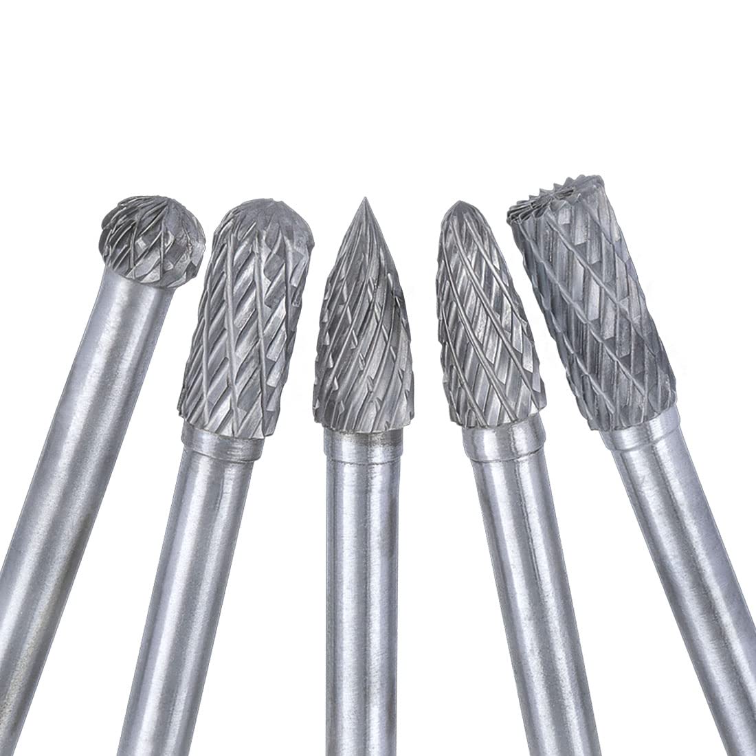 Treki 5PCS Fraises en Carbure de Tungstène Tige 6mm x 8mm Fraises Rotatives Double Coupe pour Sculpture sur Bois Métal Céramique Polissage Gravure
