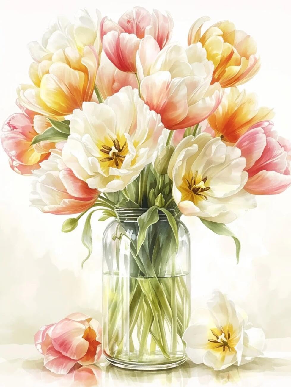 RKFLGEW 14CT Stamped Cross Stitch Kit Tulips in A Vase DIY Embroidery for Adults Beginner Needlework Kit with Patterns Needlepoint Art 40x50cm