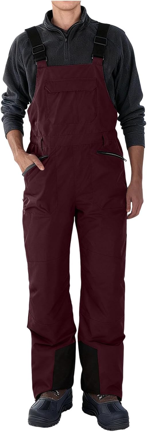 Cambkatl Insulated Ski Bib Overalls for Men Adjustable Strap Outdoor Waterproof Windproof Snowboarding Pants with Pockets