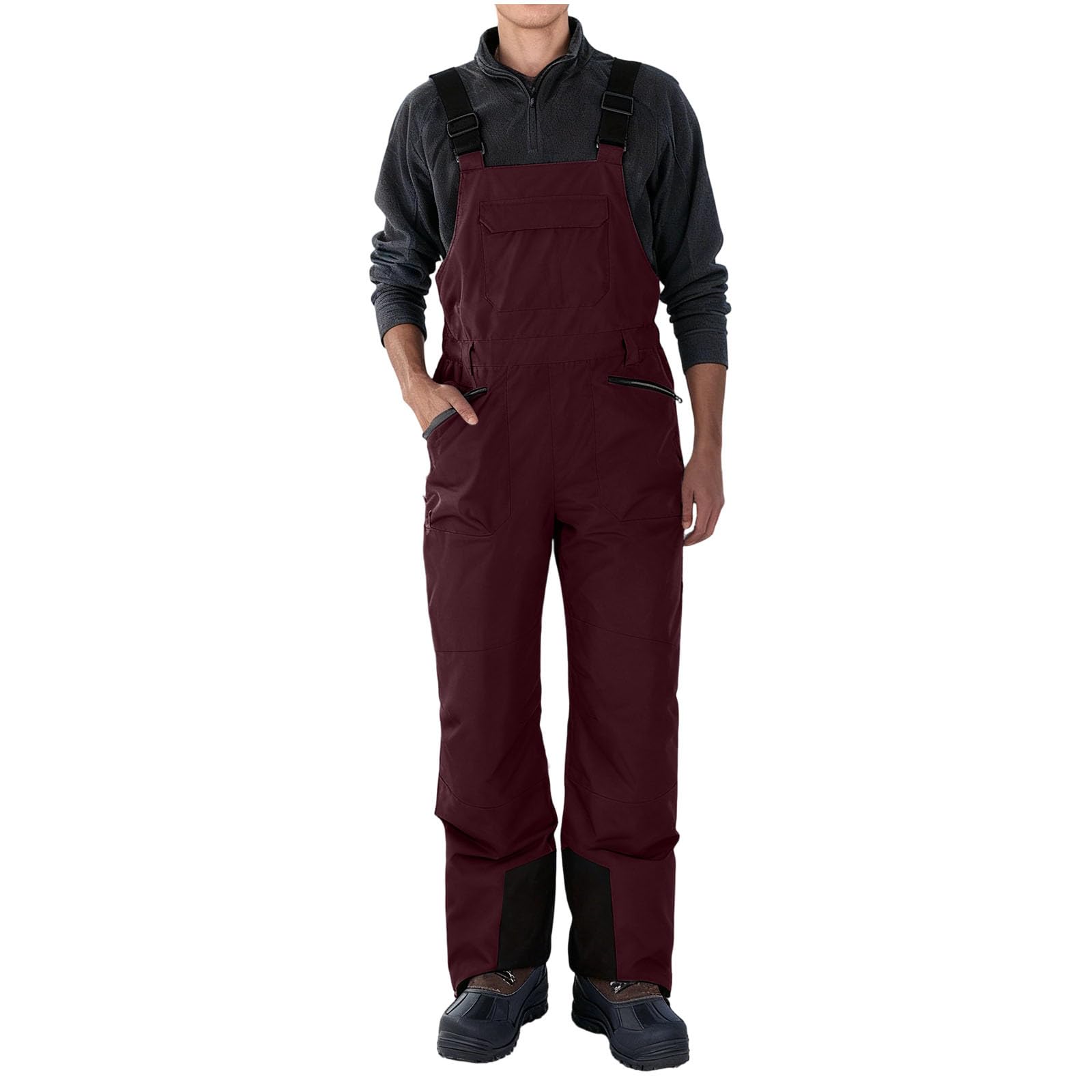 Mens Snow Bibs Waterproof Winter Thermal Snowboarding Pants Adjustable Straps Insulated Overalls with Pockets