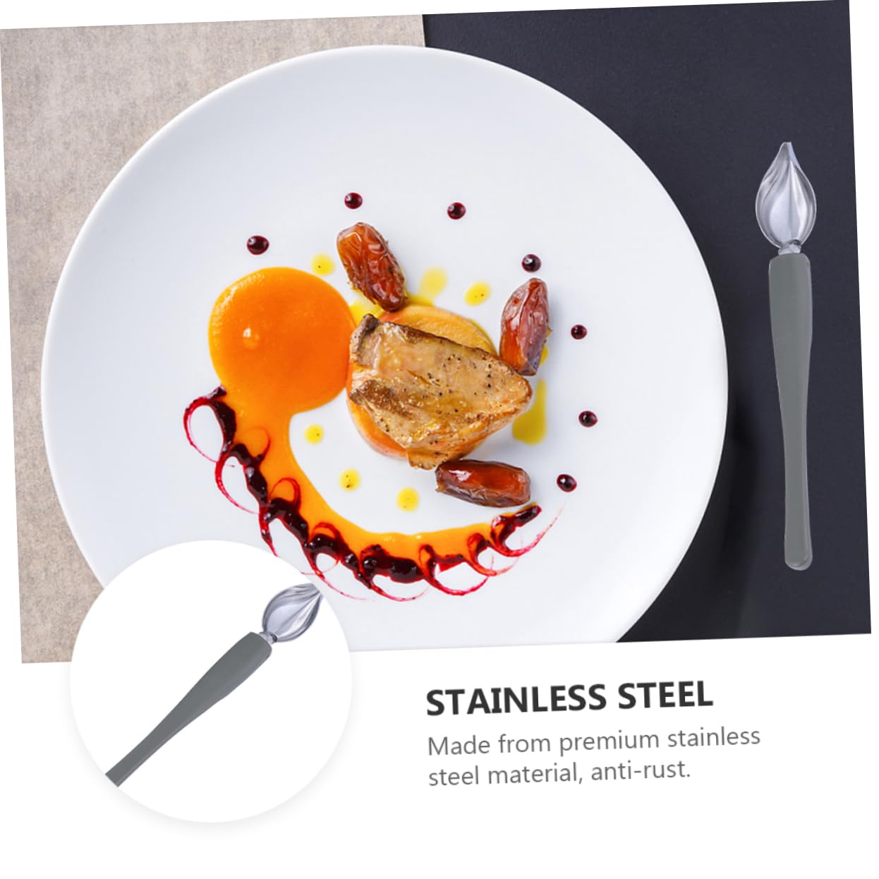 Cabilock Stainless Steel Painting Spoon Culinary Saucier Spoon for Artistic Food Decoration Kitchen Utensil for Buffets Restaurants