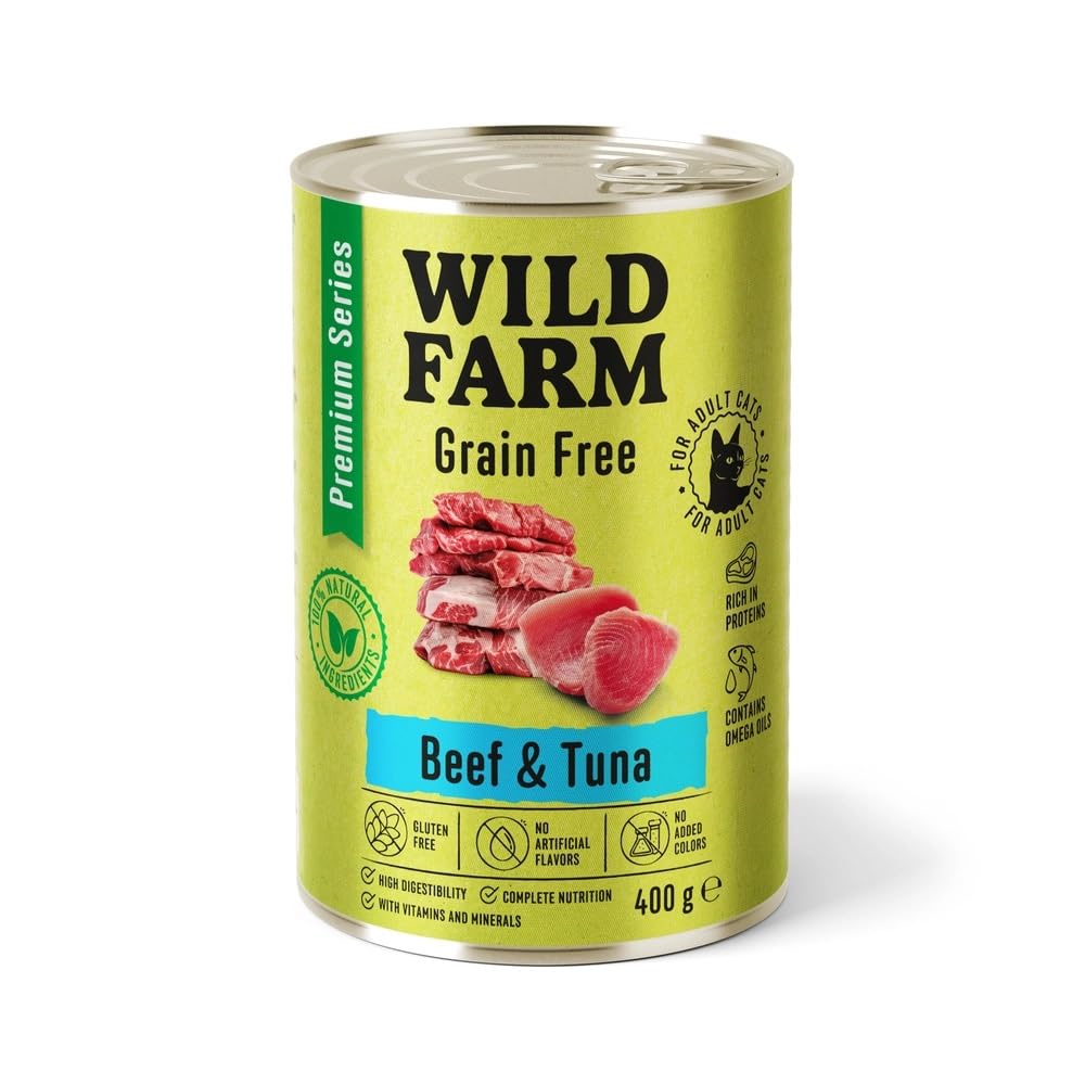 Cibo per gatti premium senza cereali, manzo e tonno, 6 x 400 g, senza cereali