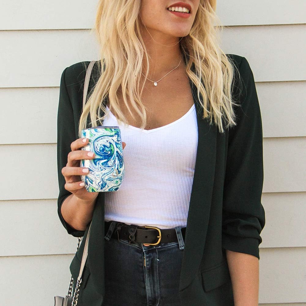 Drinco - Stainless Steel Wine Tumbler | Double Walled Triple Vacuum Insulated Stemless Wine Glass with Splash Proof Lid For Hot & Cold Drinks | California | 12oz | (Single, Venice Swirl) - Image 6