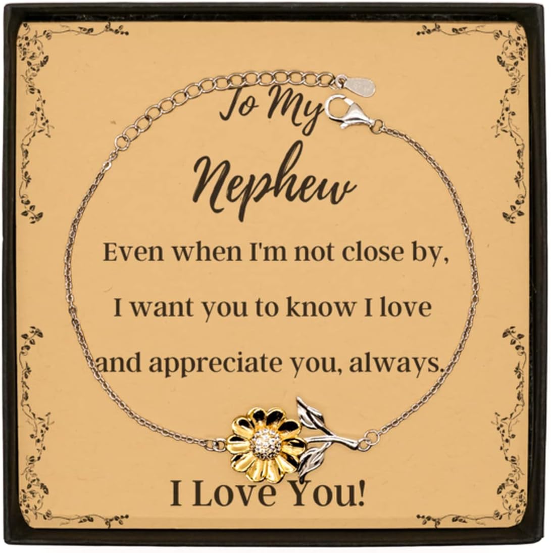 to My Nephew Even When I'm Not Close by Sunflower Bracelet, for Nephew, Valentines Birthday Gifts for Nephew, Mother's Day, Father's Day for Nephew