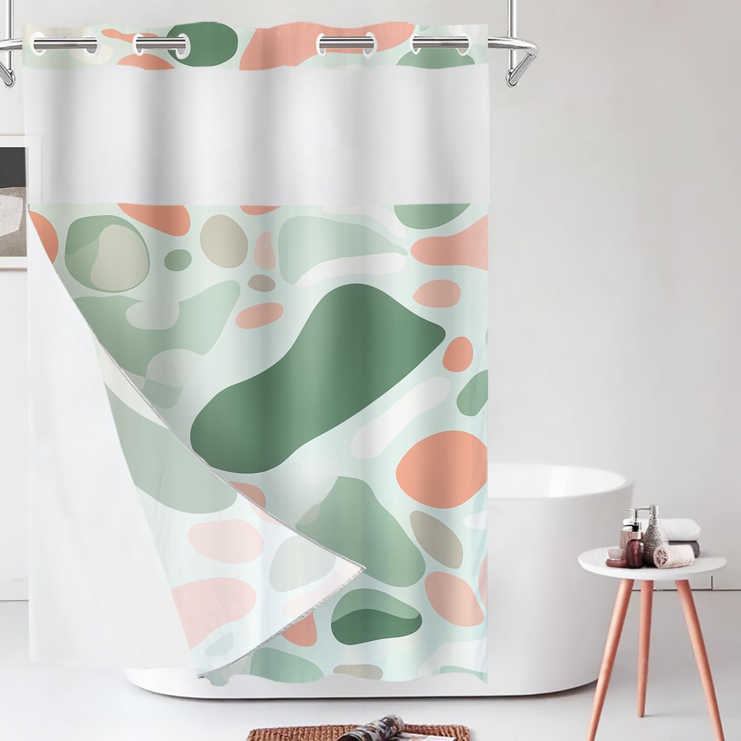 Shrahala Maritime Ship Elements No Hooks Shower Curtain with Snap in Liner Set, Ocean Vibes Sailor Bathroom Décor Polyester Fiber Waterproof for Stall Bathtubs 54 X 80 in