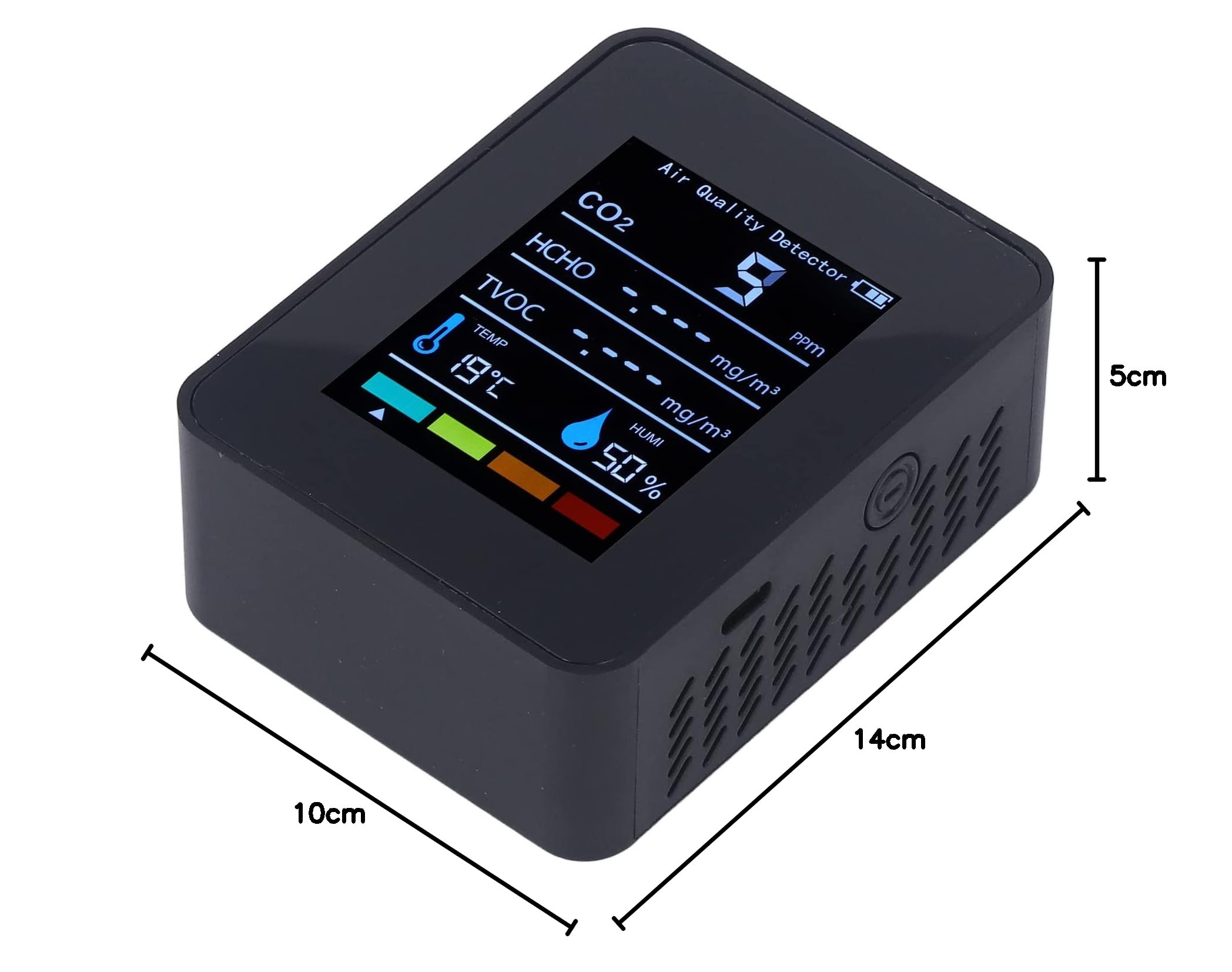 Czarny Monitor Jakości Powietrza Detektor Dwutlenku Węgla, Detektor CO2 Kryty Miernik CO2 Cyfrowy Monitor TVOC HCHO do Domowego Biura