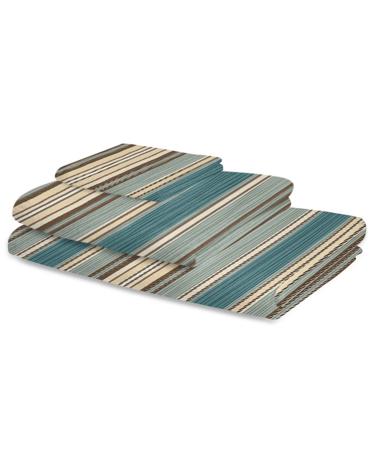 Teal Blue Green Striped Boho Bath Towels for Bathroom Set - Luxury Microfiber Towels Gifts for Women,Quick Dry Beach Kitchen Hand Hair Face Towel Washcloth,Antique Southwestern Native Pattern Tribal