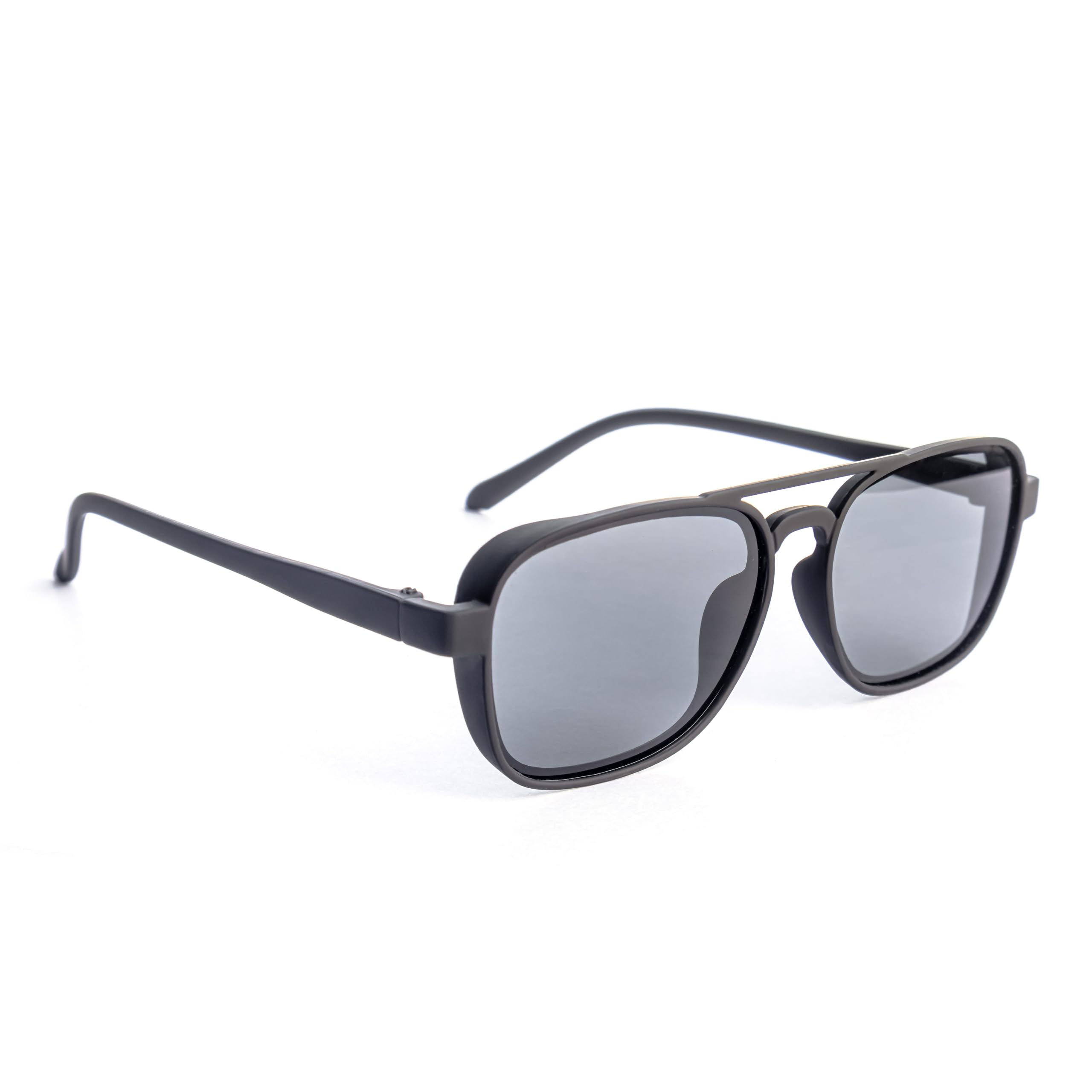 Modern Square Sunglasses, Matte Black Frame with Gray Lenses, Fashion UV Protection Eyewear-image-43
