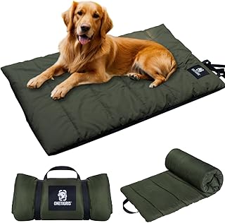OneTigris Dog Bed Travel Large, Portable Dog Bed Camping for Washable Durable Oxford Portable Sleeping Mats for Car Crate Sofa also For Indoor Outdoor Camping Travel Green (M)