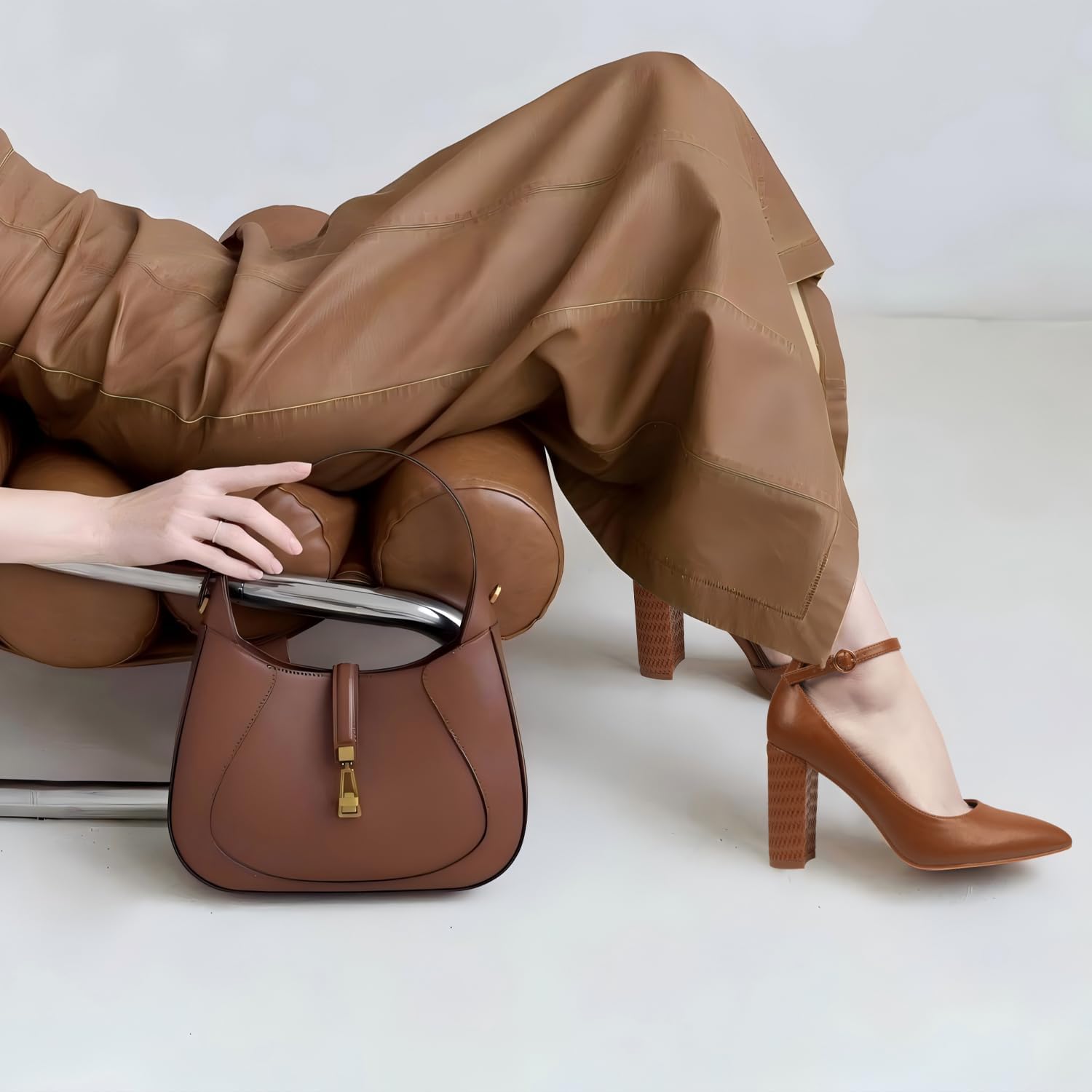 Women's Closed Toe Pumps 3-Inch Chunky Heels Pumps Ankle Strap Dress Wedding Shoes - Image 2