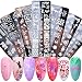 JMEOWIO 7 Fogli Modelli per Unghie Piastra Timbri per Unghie Art - Piastra Immagini Set di Timbri per Nail Art Design Set di Modelli per Manicure con Farfalle, Rose, Unicorni, Uccelli, ecc.