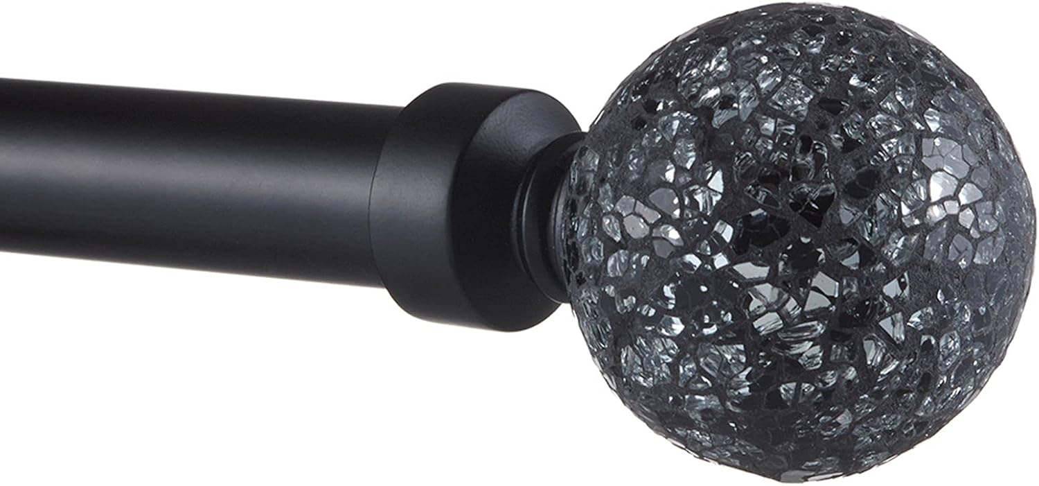 Exclusive Home Curtains Black Pearl Mosaic 1" Curtain Rod and Coordinating Finial Set, Matte Black, Adjustable 66"-120" (Pack of 2)