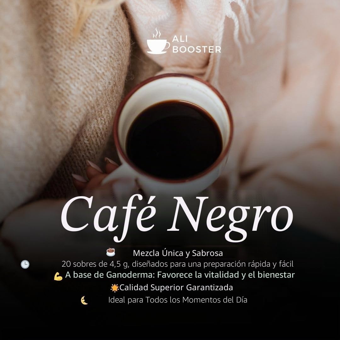 ALIBOOSTER DXN - Café negro Lingzhi 3 en 1 - Original Ganoderma - 20 sobres x 4,5 gramos