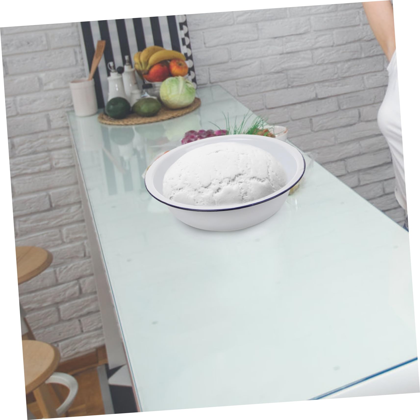 Tofficu Cuenco Grande de Esmalte Blanco para Mezclar, Fácil de Limpiar, Versátil y Retro, Adecuado para Cocina y Lavado de Frutas