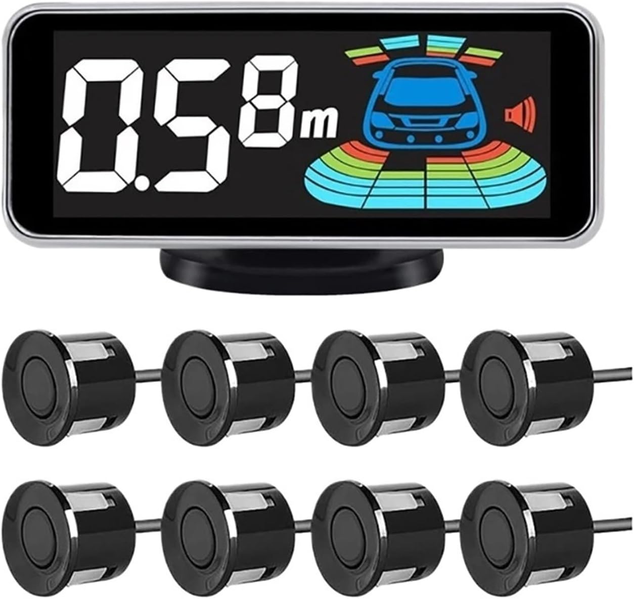 Parking Sensor Kit Backlight Parktronic L-ed Display Backup Monitor Detector Assistant 4/6/8 Sensor Alarm(Red sensors,8 sensors)