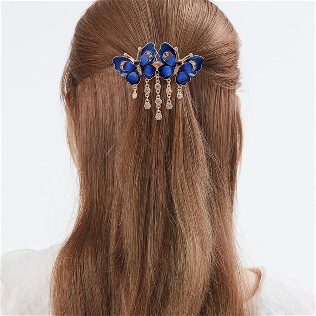 Pince à cheveux papillon à ressort pour femme - Motif papillon - Strass en cristal - Barrettes françaises tendance pour queue de cheval - Pour un usage quotidien