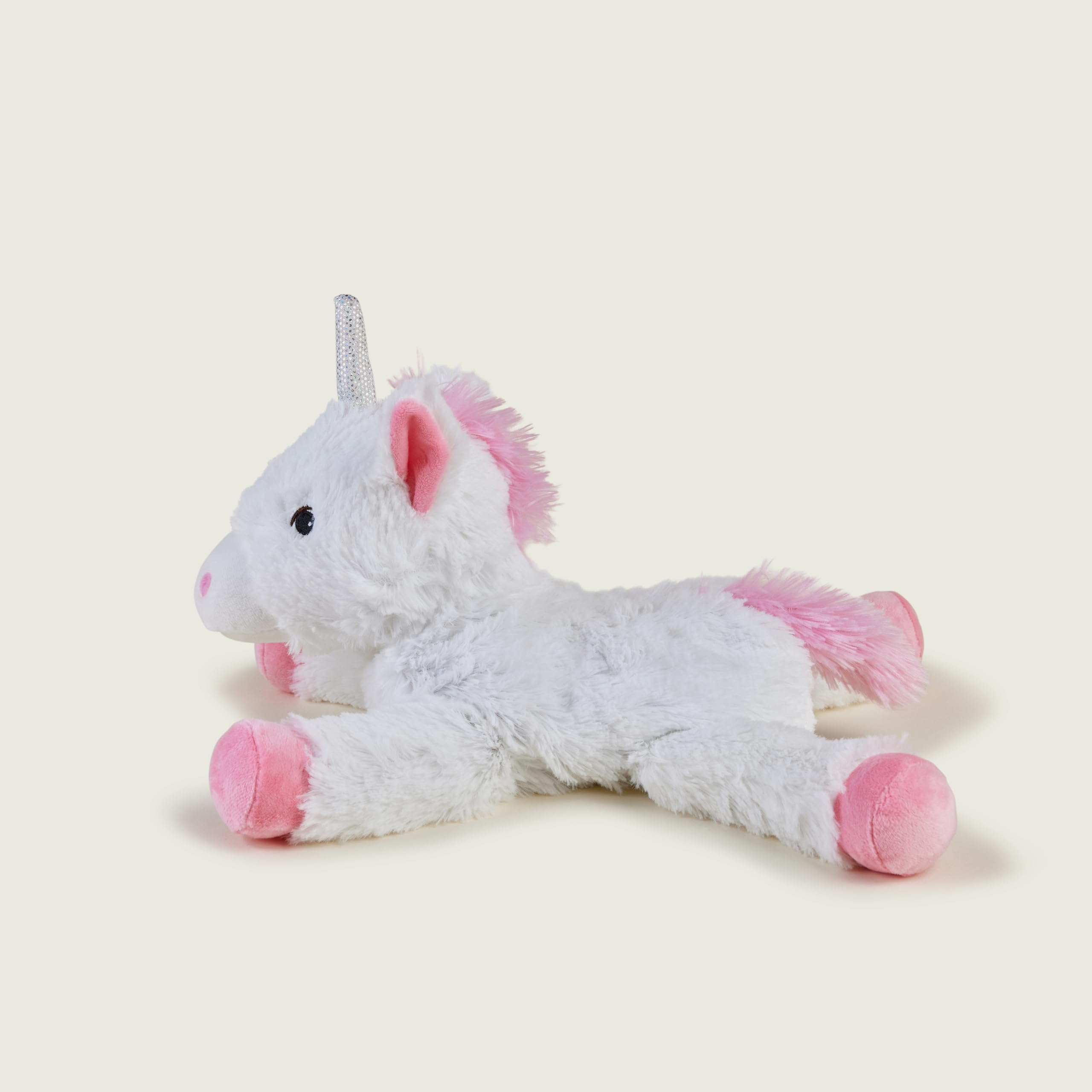 warmies Liegendes Einhorn, Groß, Vollständig mikrowellengeeignet und beschwertes Kuscheltier, Zum Kühlen im Gefrierschrank oder Erhitzen in der Mikrowelle, Weiches Heizkissen