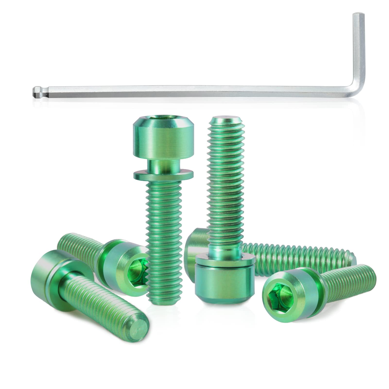 SPEEDWOX 6pcs Bicycle Stem Screw with Washers Set Titanium Alloy Bike Allen Hex Tapered Bolts Screw for MTB Road Bike Stem Parts,M5 x 20mm Green — image 1