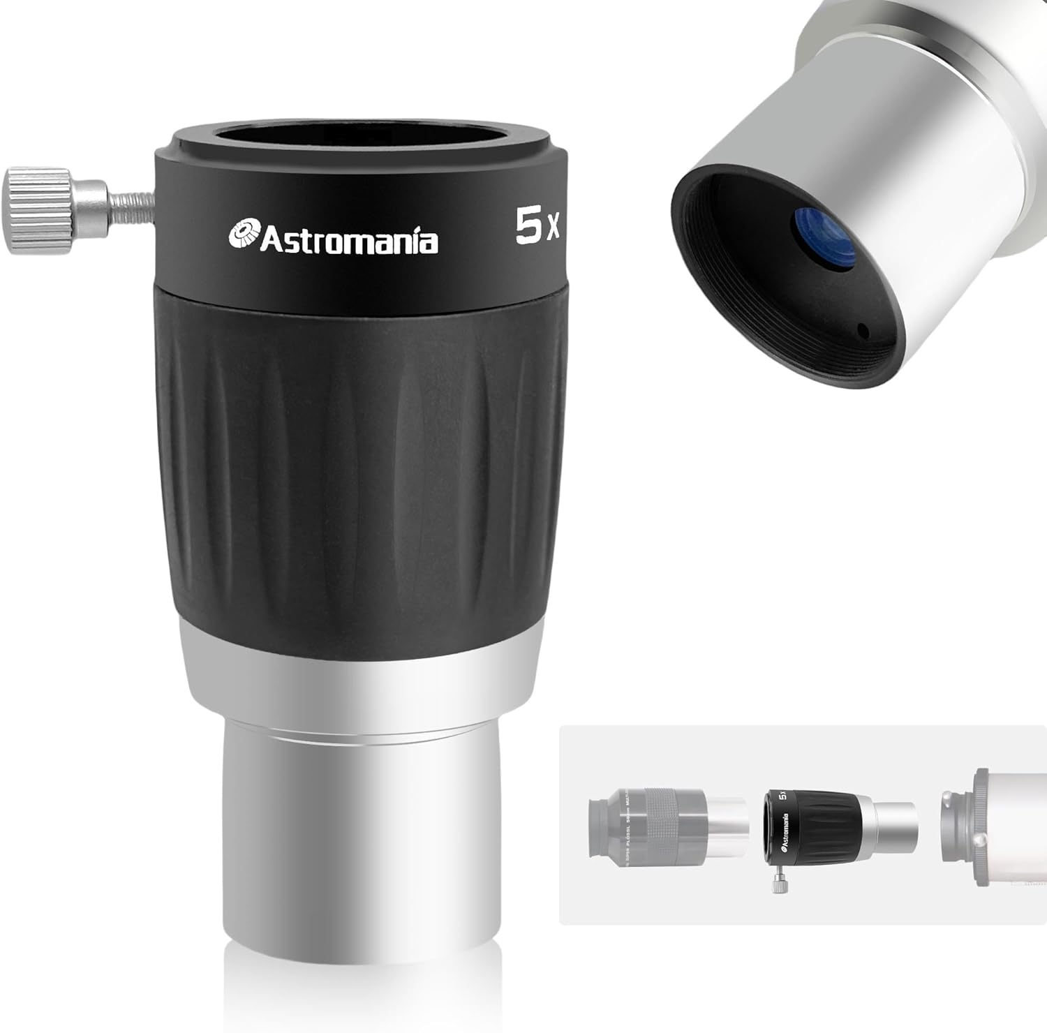 Astromania Barlow Lens 5X 1.25 Inch - 4-Elements Multi-Coated Metal TeleXtender for Telescope - Premium Apochromatic Design Telescope Accessories for Astronomical Photography