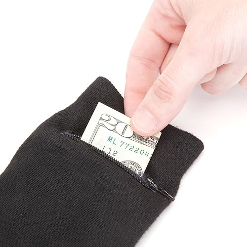 Miniatura 4 de Calcetines de vestir negros con bolsillo oculto con cremallera-AlgodónSpandex Se adapta a hombres Tallas 7-12 2 pares, Negro -