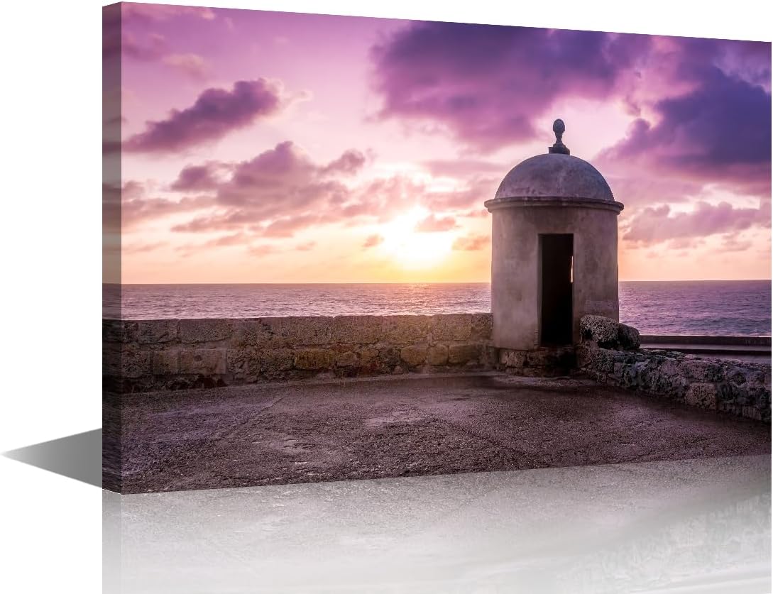 Wall Art Puerto Rican Fort on Point of Coast Canvas Painting Wall Art Framed Art Wall Decor Canvas Art Prints Artwork for Home Walls Living Room Wall Decor Modern Home Decor Arts Crafts 36x24 in