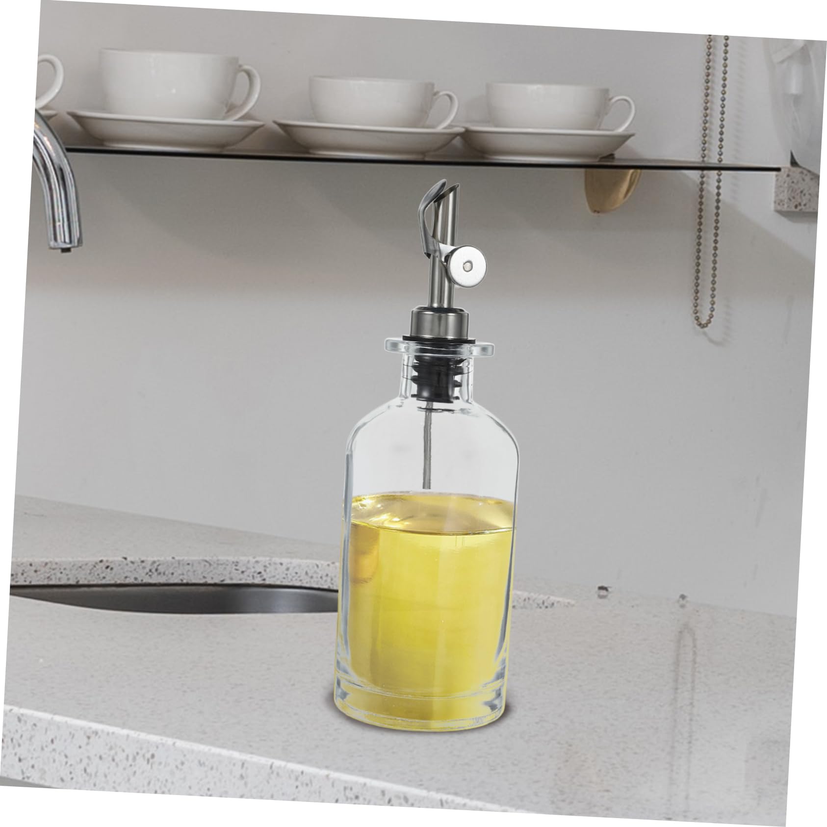 Oliera Salvagoccia 350ml 2 Pezzi in Vetro Acciaio Inox | Apertura Automatica, Silicone Integrato, Uso Versatile per Condimenti, Facile da Pulire